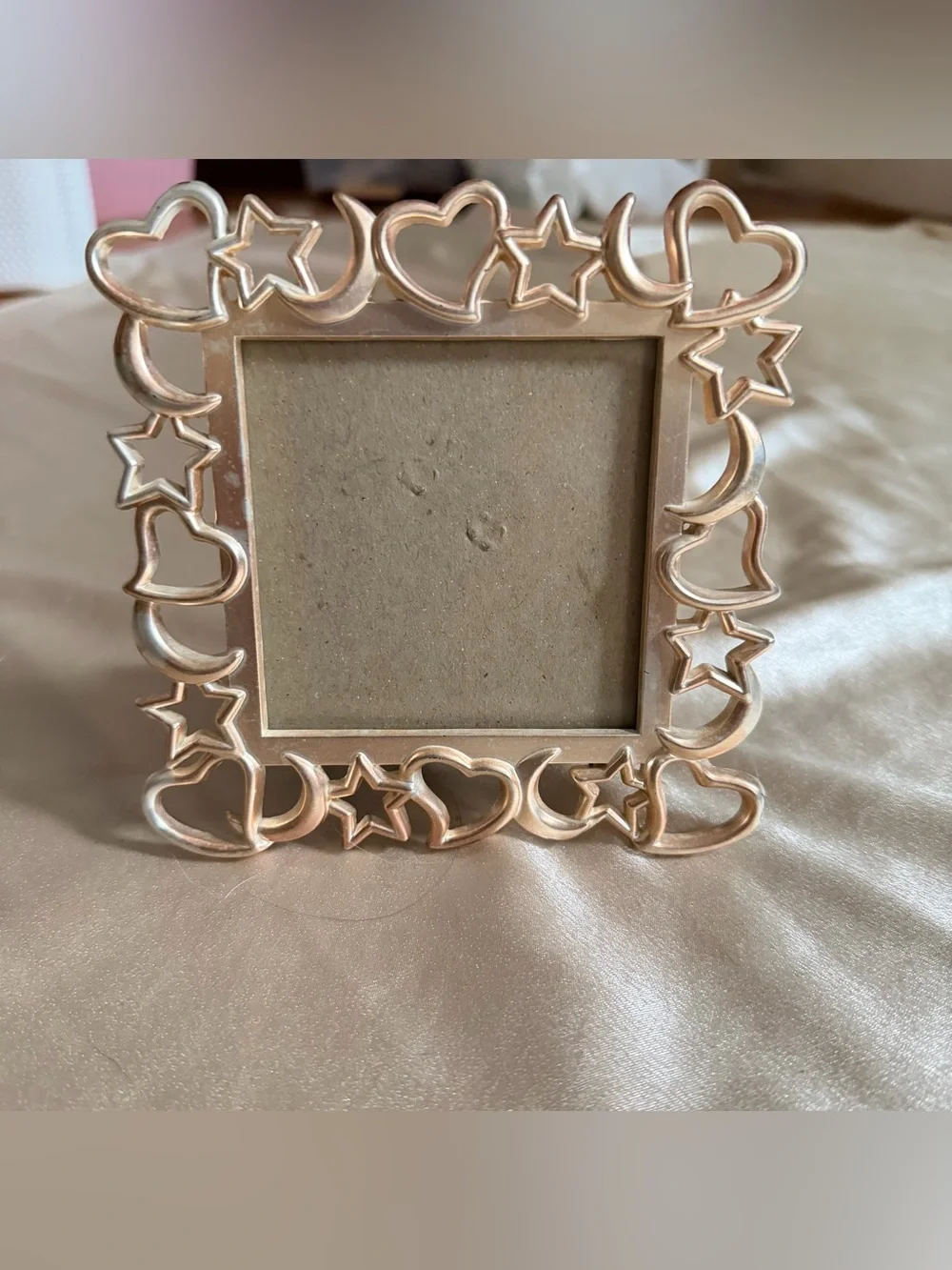 Vintage ELSA L Inc. Pewter Photo Frame Hearts Stars Moons